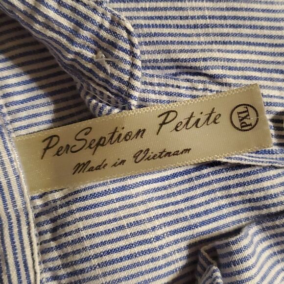 PER SEPTION Petite  WOMEN'S XL TOP BLOUSE Blue white WHITEPRINT 3/4 SLV - Picture 2 of 7